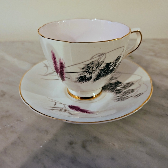 Old Royal Bone China Tea Cup and Saucer Wheat Gray Purple - Picture 7 of 7